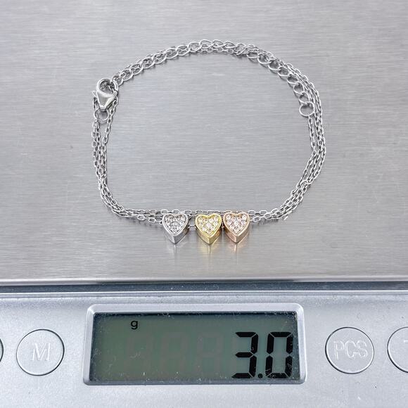 Vintage Sterling Silver 925 Triple Gold-Tone Heart Necklace 16"-18" - Picture 7 of 7